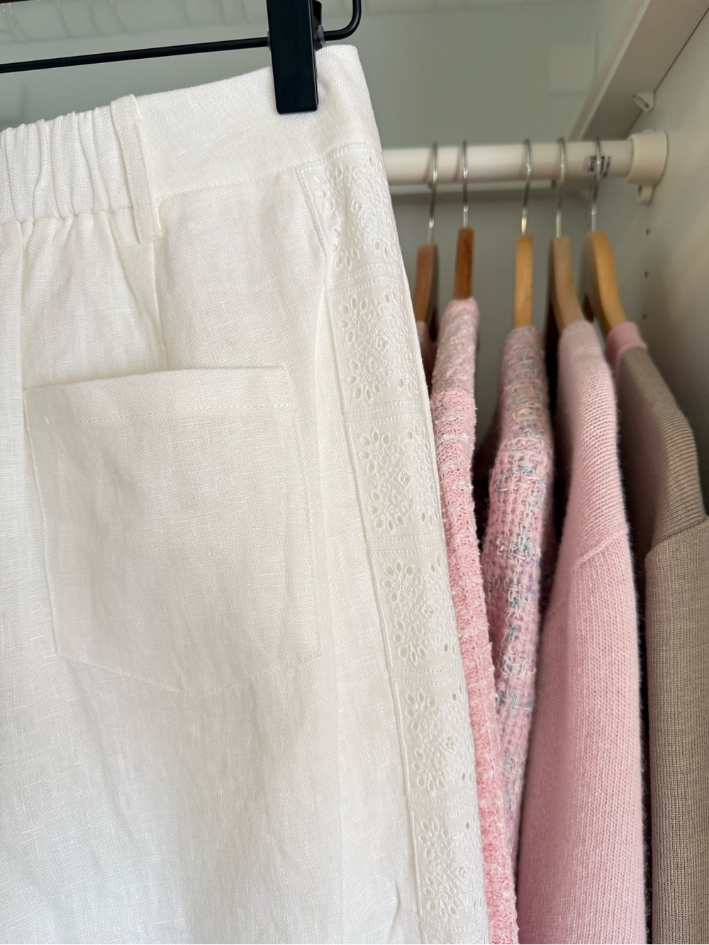 Petite Studio White Linen Wide-Leg Pants with Eyelet Trim - Picture 6 of 9